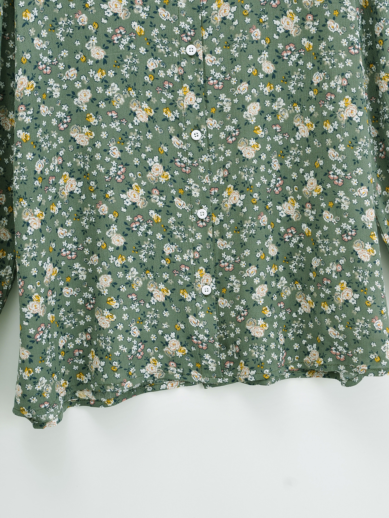 Green Floral Long-Sleeved Shirt NSLQS101825