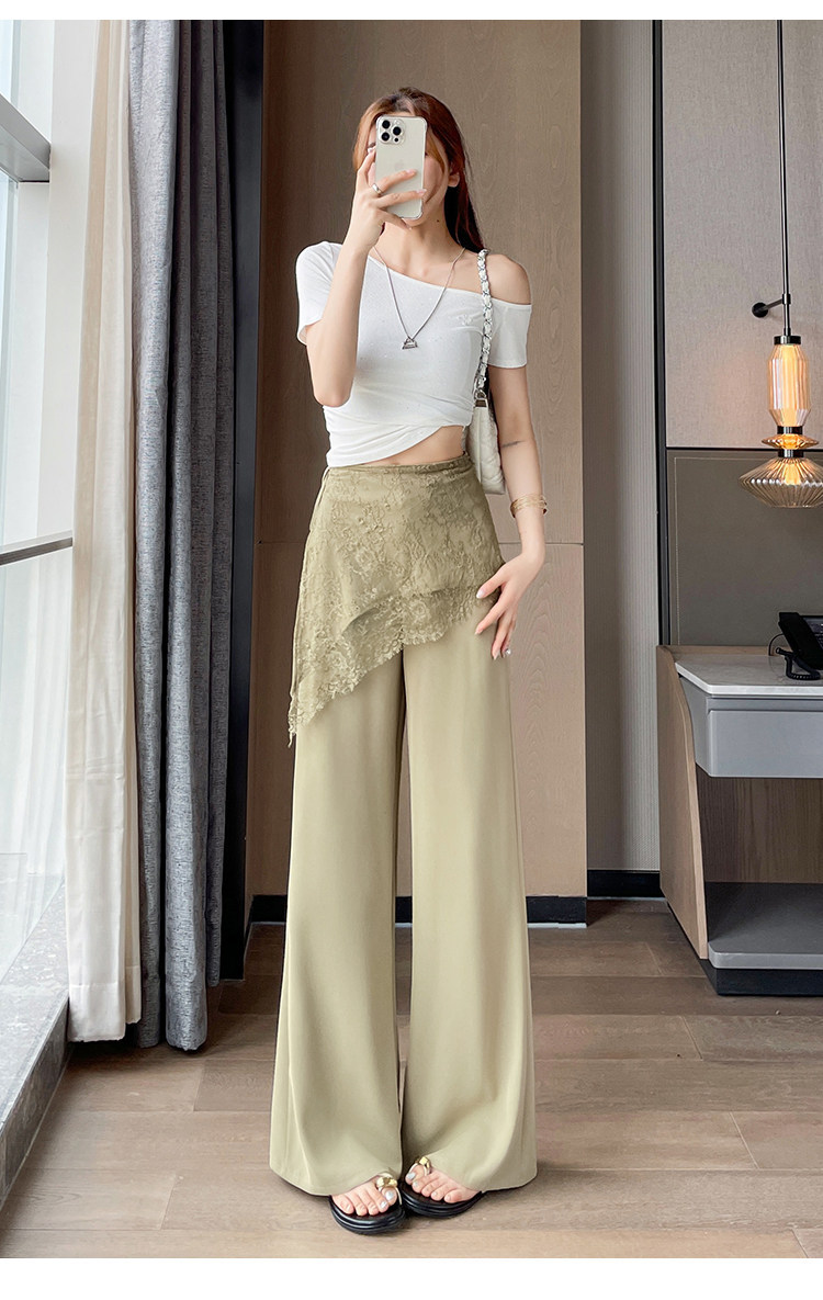 Quần culottes nữ ống rộng cạp cao ren eo phong cách Hàn Quốc — màu đen chi tiết 36