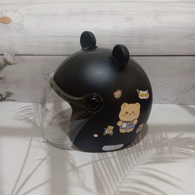 National standard 3C certification electric car adult universal battery car motorcycle safety anti-fall four seasons winter warm half helmet (Motosiklet kaskı (dəbilqə)) - national-standard-category-a-yahei-no-8-transparent-long-black-bear-ears-adult-autumn-and-winter-helmet