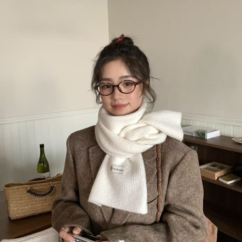 显白圣诞绿色围巾冬季新款韩版百搭日系纯色针织保暖加厚围脖女潮|undefined