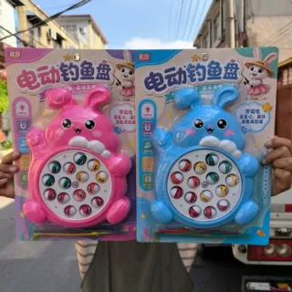 儿童兔子钓鱼台益智早教电动音乐旋转钓鱼台多功能互动机构批发