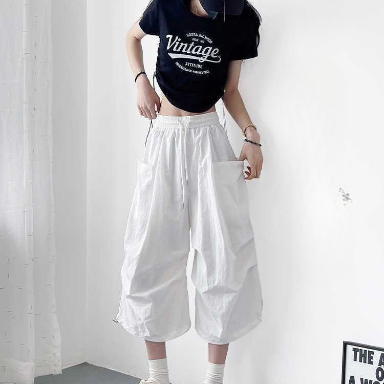 Black Plus-Size Cropped Shorts, Slimming Casual Style, Cover-Up Design, Suitable for Hiking, Quick-Dry, Thin Sports Shorts