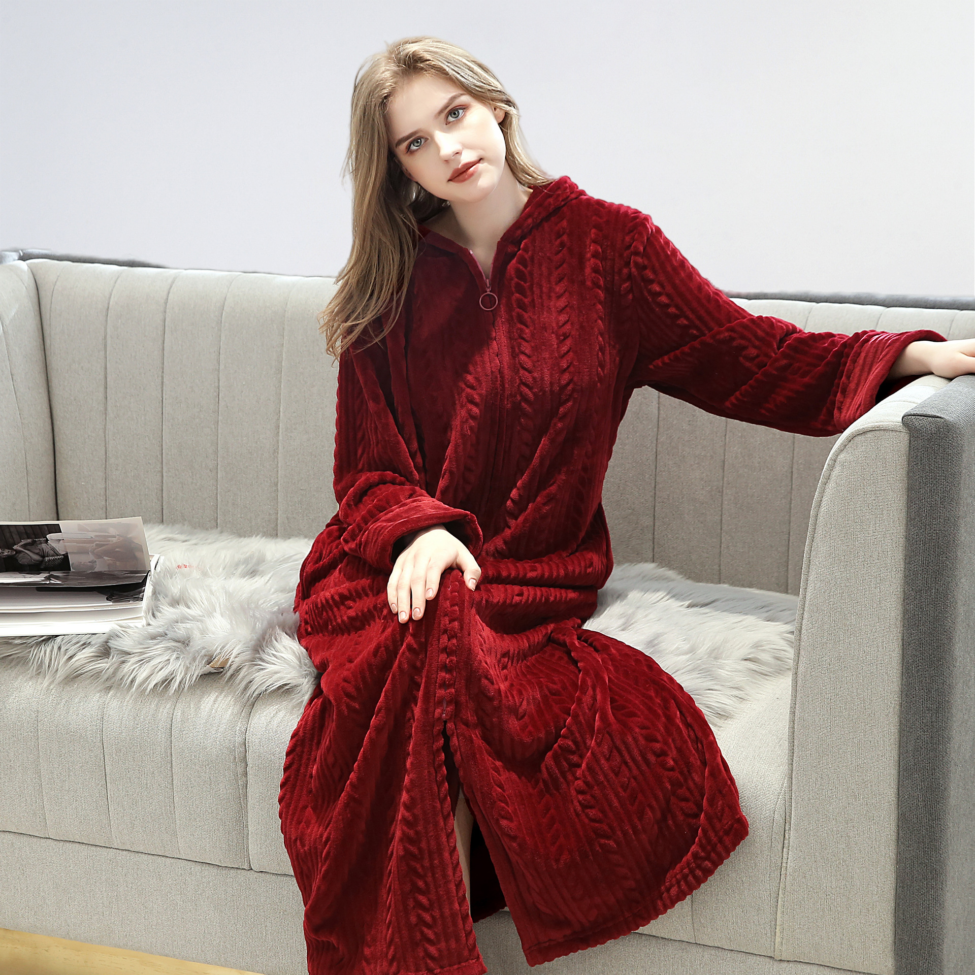 Camisón de franela para mujer invierno engrosado coral fleece manga larga más tamaño transfronterizo exclusivo fábrica al por mayor más tamaño Camisón con capucha