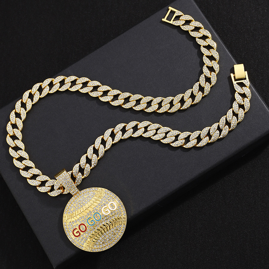 Collar con Colgante Redondo de Diamantes Estilo Hip-Hop Europeo y Americano, Cadena Cubana para Hombre, Cadena para Suéter, Estilo Urbano, Venta al Por Mayor
