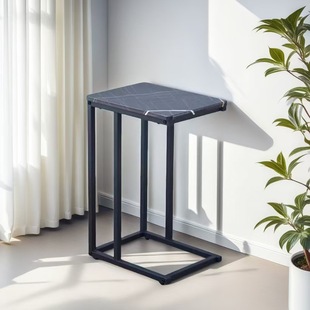 Light Luxury and High-End Side Table Movable Living Room Sofa Balcony Small Table Metal C-Shaped Walnut Bedside Table