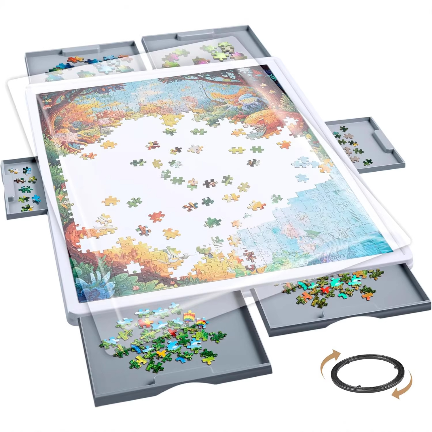 1500 Pieces 6 Drawer Puzzle Table Plastic Rotating Table Educational Toy Game Table Turntable Storage Rotating Storage Table