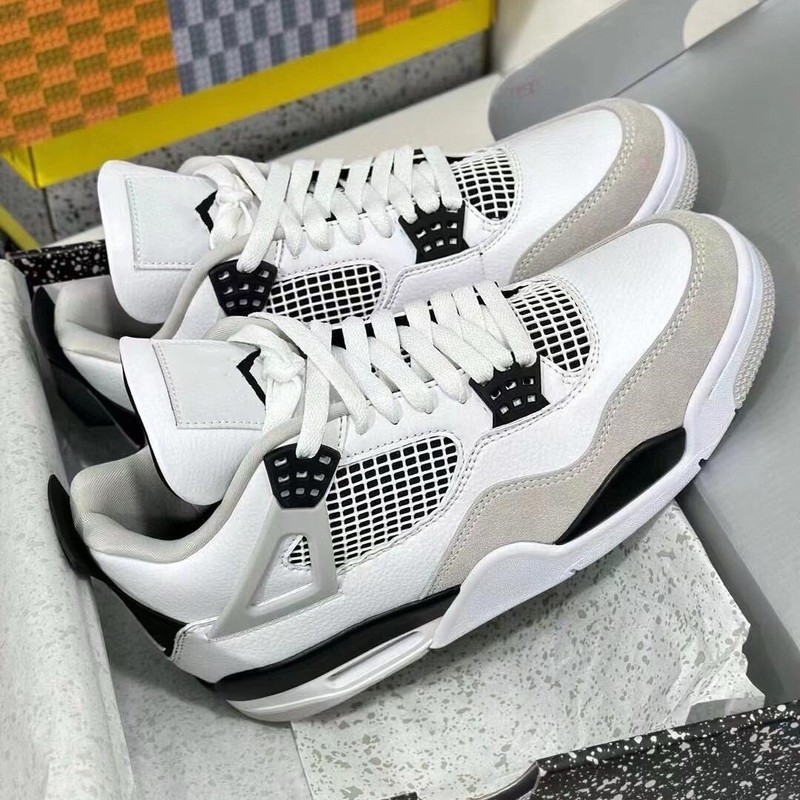 莆田靴純粋なオリジナルの第一層牛革本革バスケットボールシューズ Air AJ4 ホワイトセメント共同ブランドレトロスポーツシューズ男性と女性用|undefined