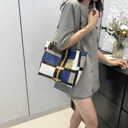 Women's Tot Bag 2024 New Fashion Shoulder Bag Handbag Korean Style Women's Bag Large Capacity Checkered Large Bag for Women