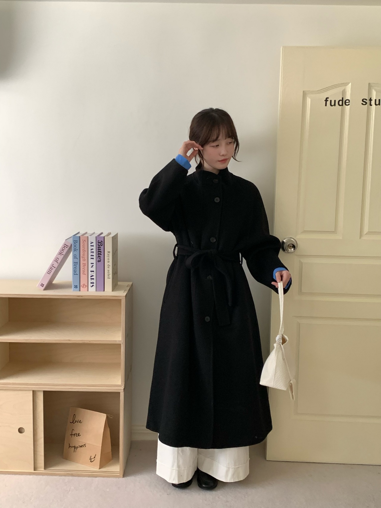 韓国風スタンドカラー新年コート レディース 両面カシミヤウール 25秋冬新作 シングルボタン ロング丈ウールコート レディース