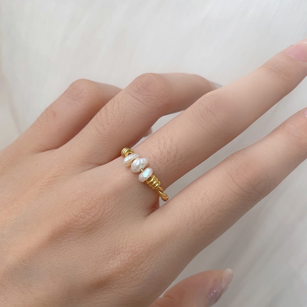 1g Weight Rings Classification 6, 8 Ring Size 1 Piece Quantity Elegant Lady Geometric Freshwater Pearl Titanium Steel Plating Rings