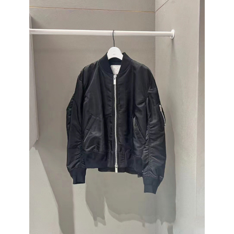 Fog Sacai 2024 Japanese Design Autumn and Winter New Style Flight Jacket with Pleated Back Panel for Women