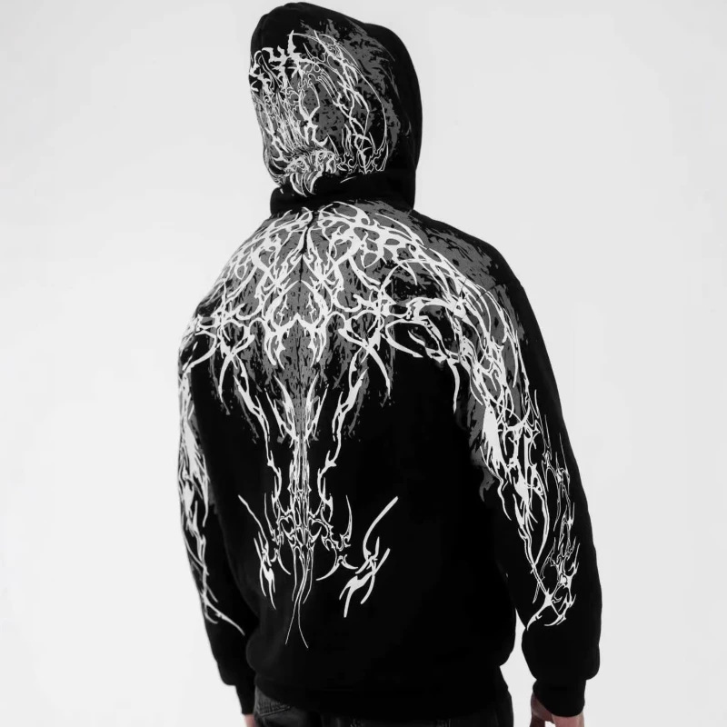 European and American Cross-Border Dark Style Glow-In-The-Dark Hooded Sweatshirt for Men and Women, Trendy High Street Printed Jacket, Loose Trendy Spring and Autumn Style European and American Cross-Border Dark Style Glow-In-The-Dark Hooded Sweatshirt for Men and Women, Trendy High Street Printed Jacket, Loose Trendy Spring and Autumn Style