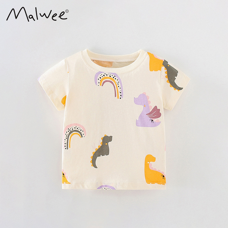 Malwee camiseta infantil de verano nuevo estilo europeo y americano impresión casual de mangas cortas ropa de niños extranjera superior