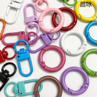 Three-Point Small Door Buckle Ring Buckle Metal Alloy Spray Paint Candy Color Loose Bag Buckle Connection Live Spring Buckle