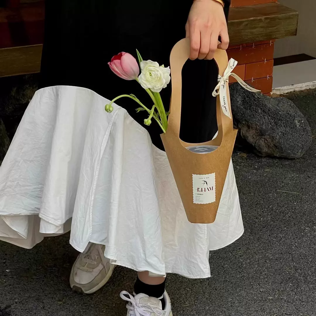 牛皮纸手提袋创意送礼鲜花礼品袋INS花束纪念日礼物手提牛皮纸袋