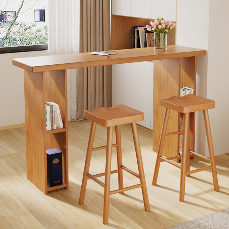 Nordic Household Solid Wood Bar Table and Chair Combination Living Room Balcony Office Long Table Leisure Wall High Table