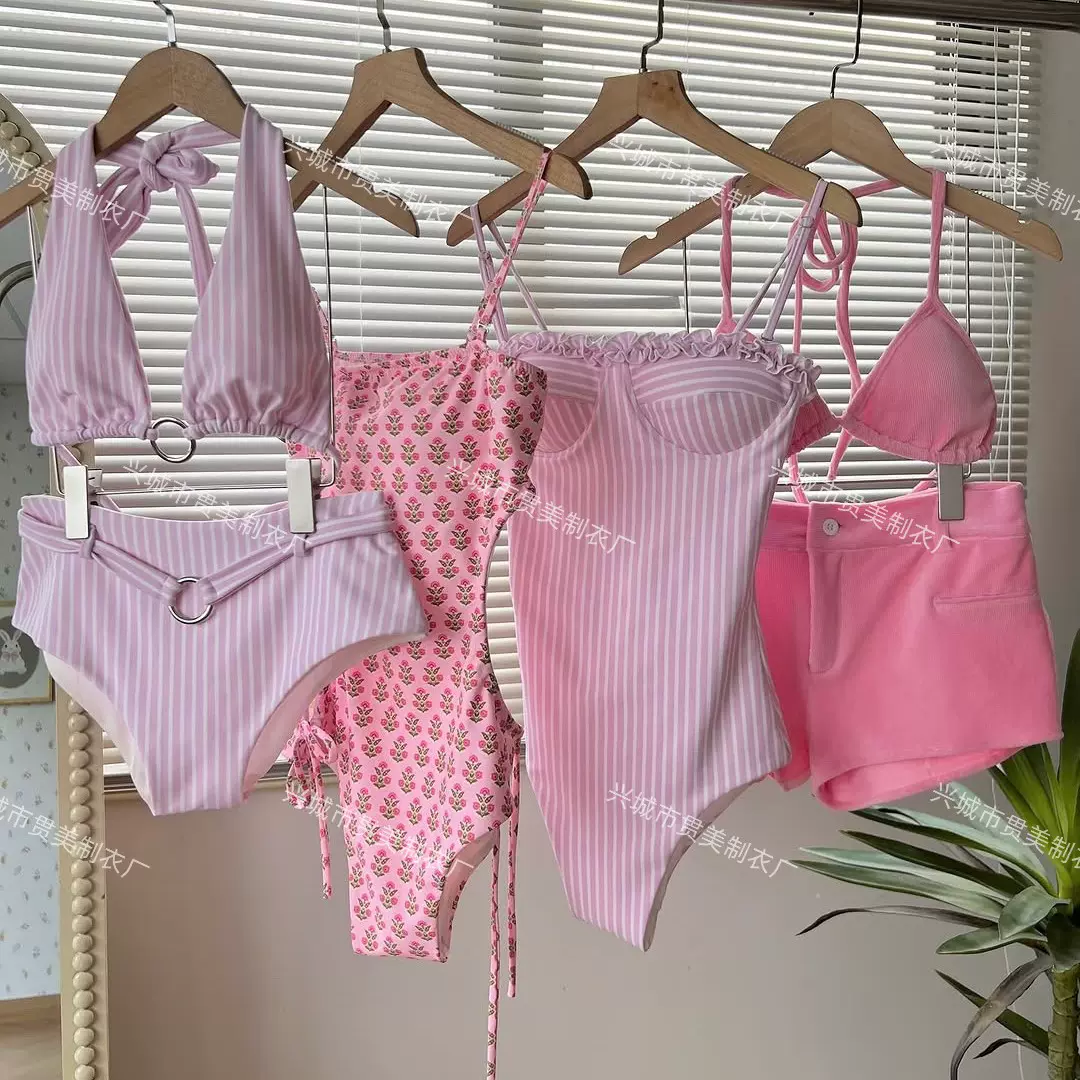 集合款】韩国ins风条纹少女可爱甜美高腰比基尼bikini游泳衣泳装
