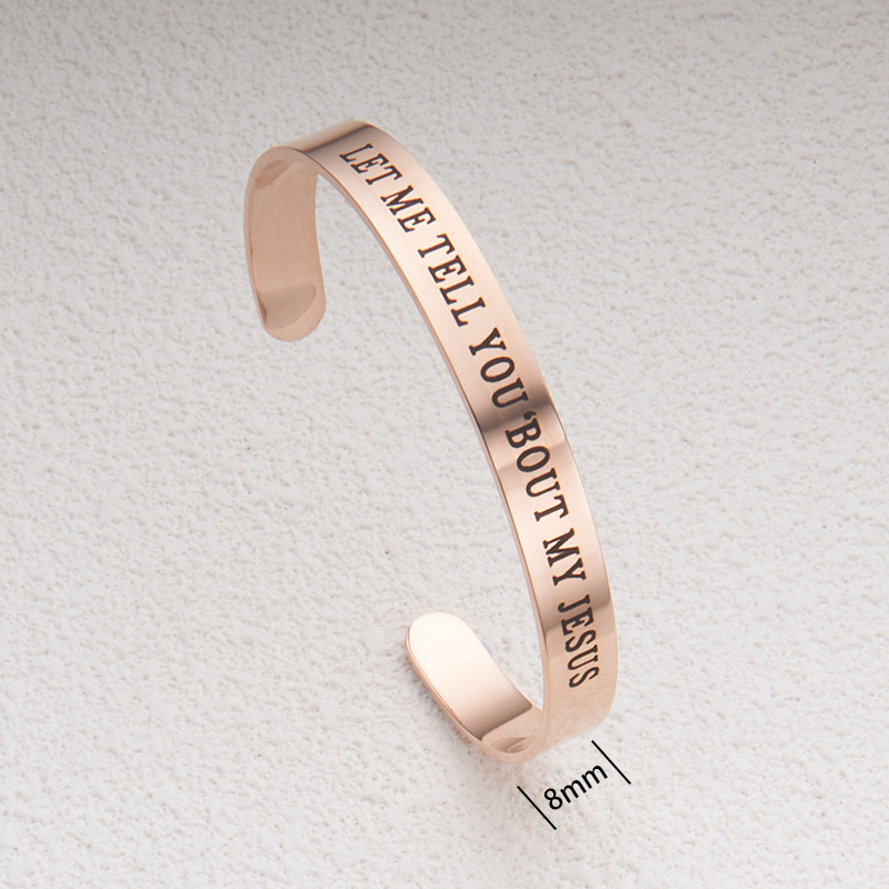 Charm colored jewelry style stainless steel engraved bracelet with C-shaped opening bracelet, adjustable size_voghion.com