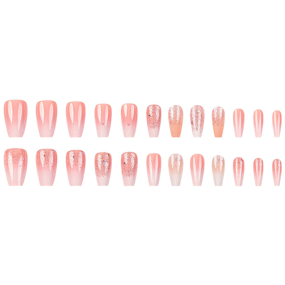 Chica caliente cielo estrellado rosa blanco gradiente uñas uñas brillo escalera corta temperamento uñas parche cruzado venta caliente