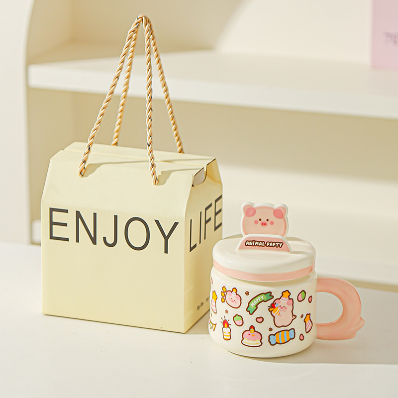 Linda caricatura linda mascota graffiti taza de animales oficina taza de agua de alto valor soporte para teléfono móvil taza de cerámica para estudiantes