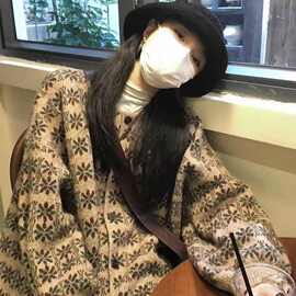 慵懒风古着感复古森系文艺风厚实针织开衫外套女秋冬新款圆领毛衣