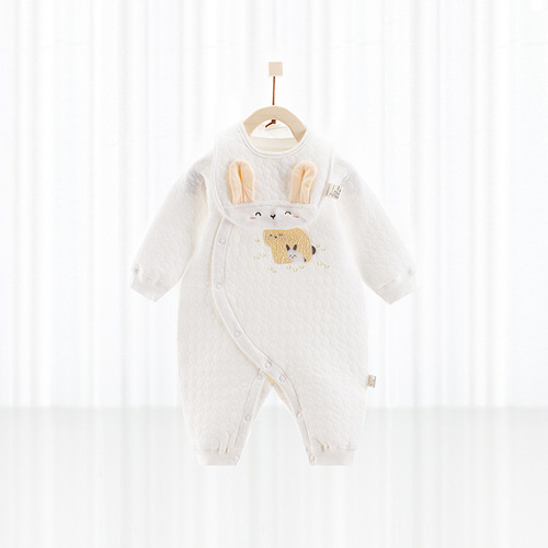 Baby spring and autumn pure cotton three-layer warm jumpsuit newborn crawling suit baby pajamas