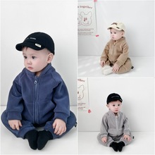 ins新生儿连体衣冬季新款男女宝宝加绒爬服婴幼儿拉链外套连身衣