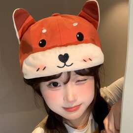 正反两戴~可爱小狐狸耳朵鸭舌帽子女大头围显脸小软顶翻檐棒球帽