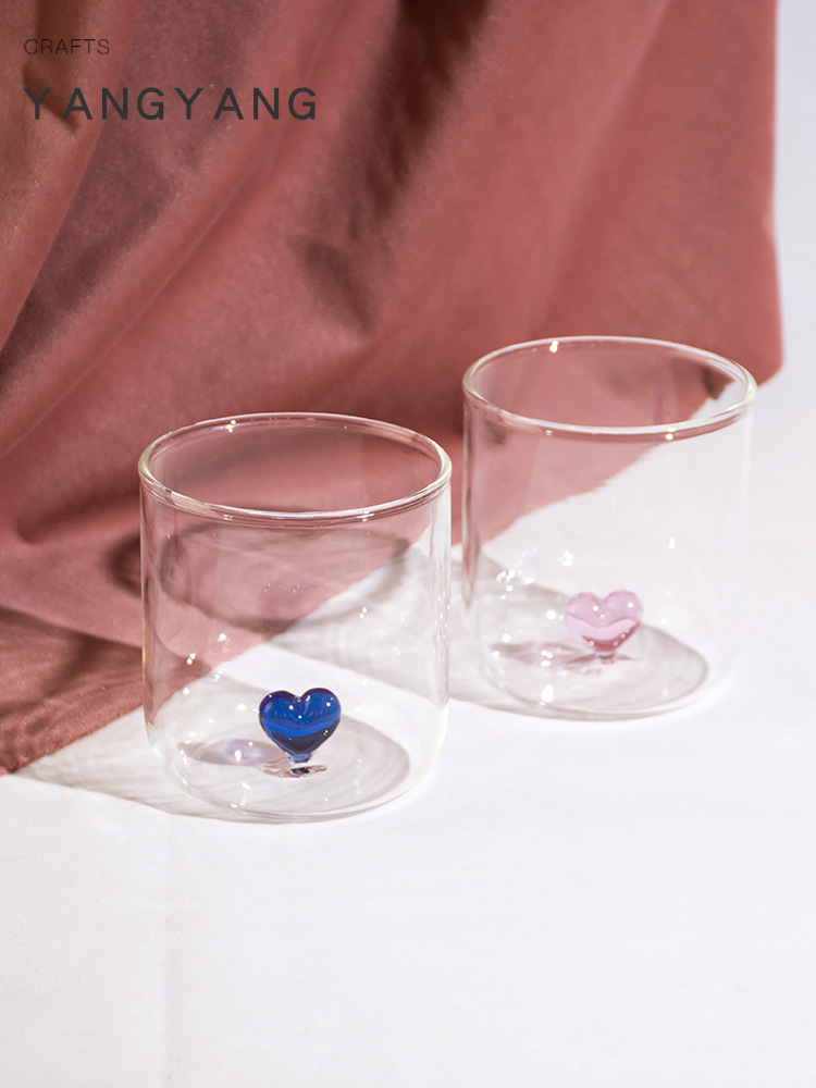 Factory wholesale heart glass Nordic creative love glass couple water cup milk souvenir pair cup
