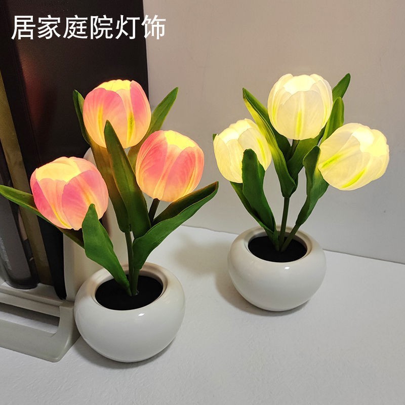 Cerámica de simulación de flores luces de atmósfera tulipanas LED lámpara de noche lámpara decorativa de sala de estar lámpara de escritorio regalo de cumpleaños image 2