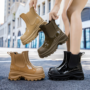 Cross-border thick-soled women's fashion outer wear mid-barrel rain boots new net red increased water shoes soft-soled waterproof rain boots wholesale