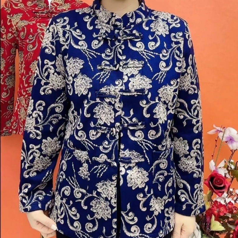 기모 두꺼운 중년 및 노인 가을 및 겨울 새로운베이스 아우터웨어 카디건 내셔널 스타일 캐주얼 긴팔 여성 탑