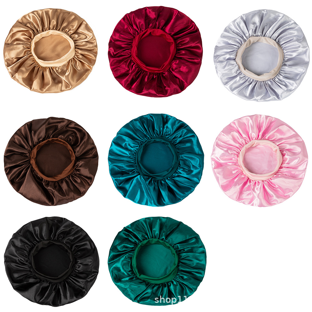 Amazon Cross-Border Foreign Trade Wide-Brimmed High-Elastic Headscarf Beauty Cap Shower Cap Hair Care Hat Satin Sleep Cap