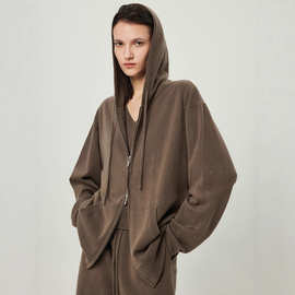 TH～ROW   极细轻柔美利奴羊毛极简松弛拉链卫衣针织三件套帽衫