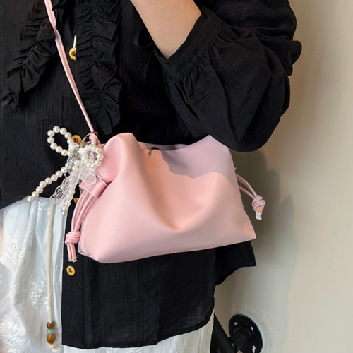 Hottest Niche Cream Cheese Yellow Women's 2025 Trendy Popular Versatile Crossbody Bag Stylish Elegance Pleated Bucket Bag