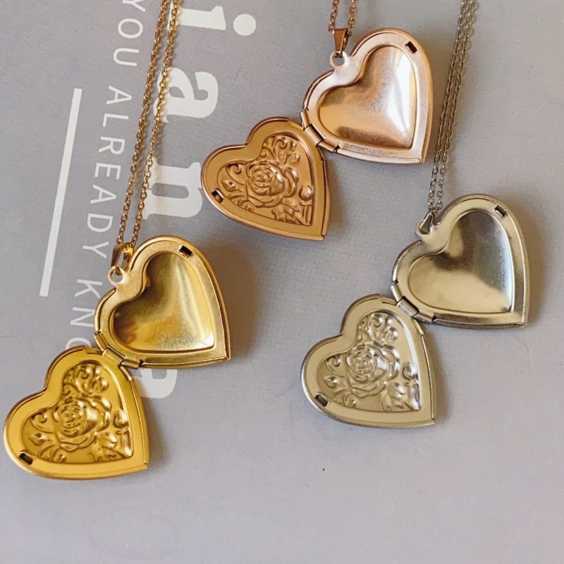 18K Gold Plated, Rose Gold Plated, White Gold Plated Plating Material 316 Stainless Steel Pendant Material 18K Gold Plated Rose Gold Plated White Gold Plated 316 Stainless Steel  Ion Plating (IP) Heart Shape Rose IG Style Locket Necklace For Unisex