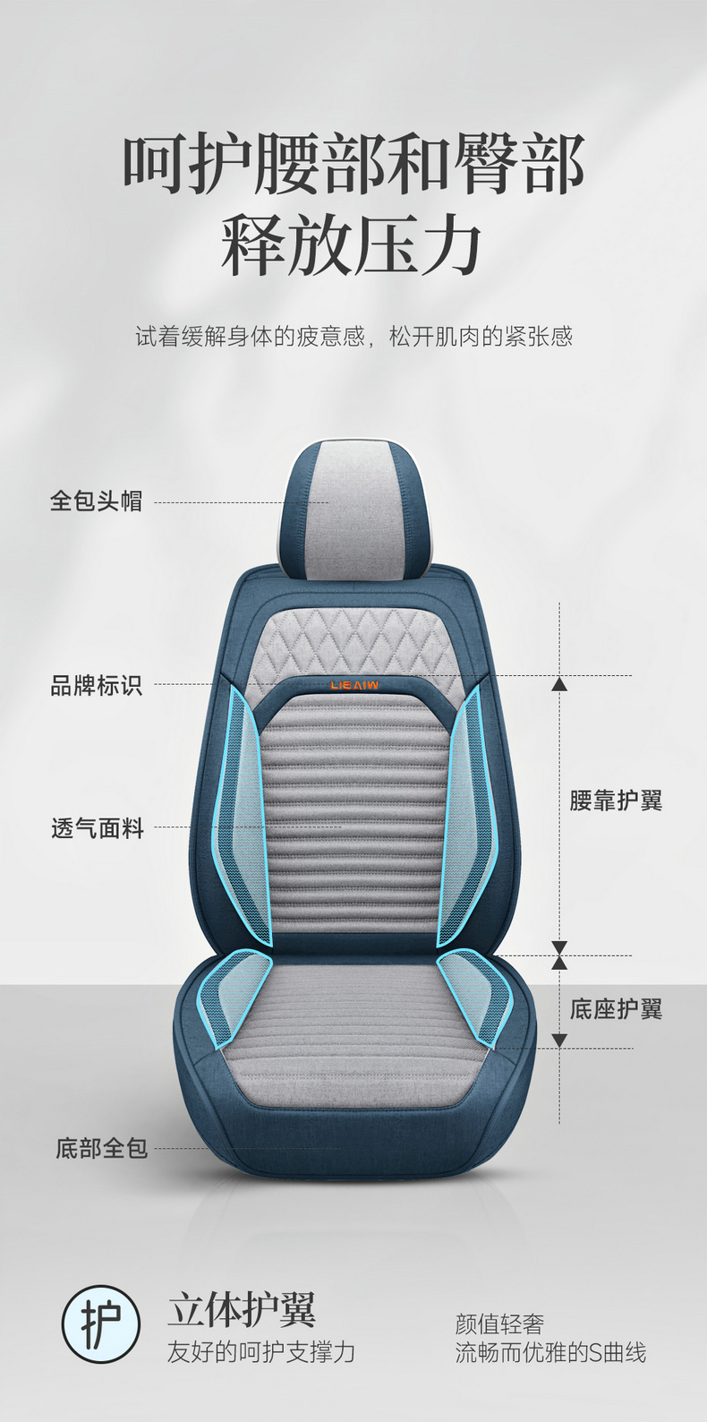 New car seat cushion, full-coverage linen seat cover, universal fabric seat cushion for all seasons, non-removable breathable seat cover