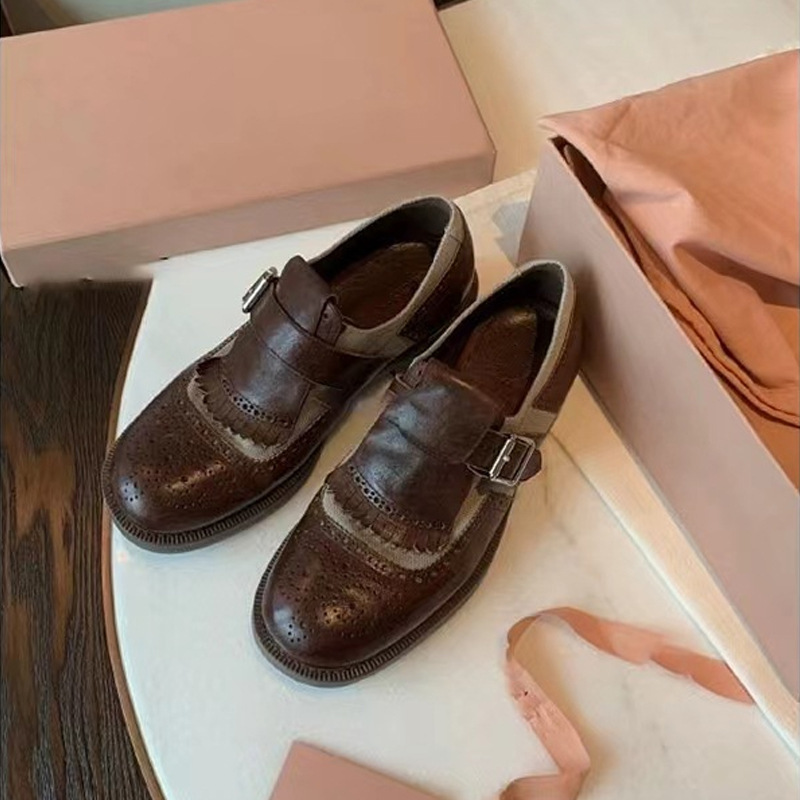 Zapatos Estilo Brogue para Mujer de Microfibra y Caucho con Tacón Grueso para Uso Diario