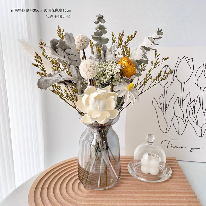 リビングルームのドライフラワー、高級花束、装飾、ユーカリデイジー、天然本物の花、ワインキャビネット、フロントデスクのデスクトップ装飾|undefined