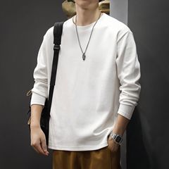 重磅精梳棉长袖T恤男圆领基础内搭打底衫纯色宽松百搭上衣潮批发