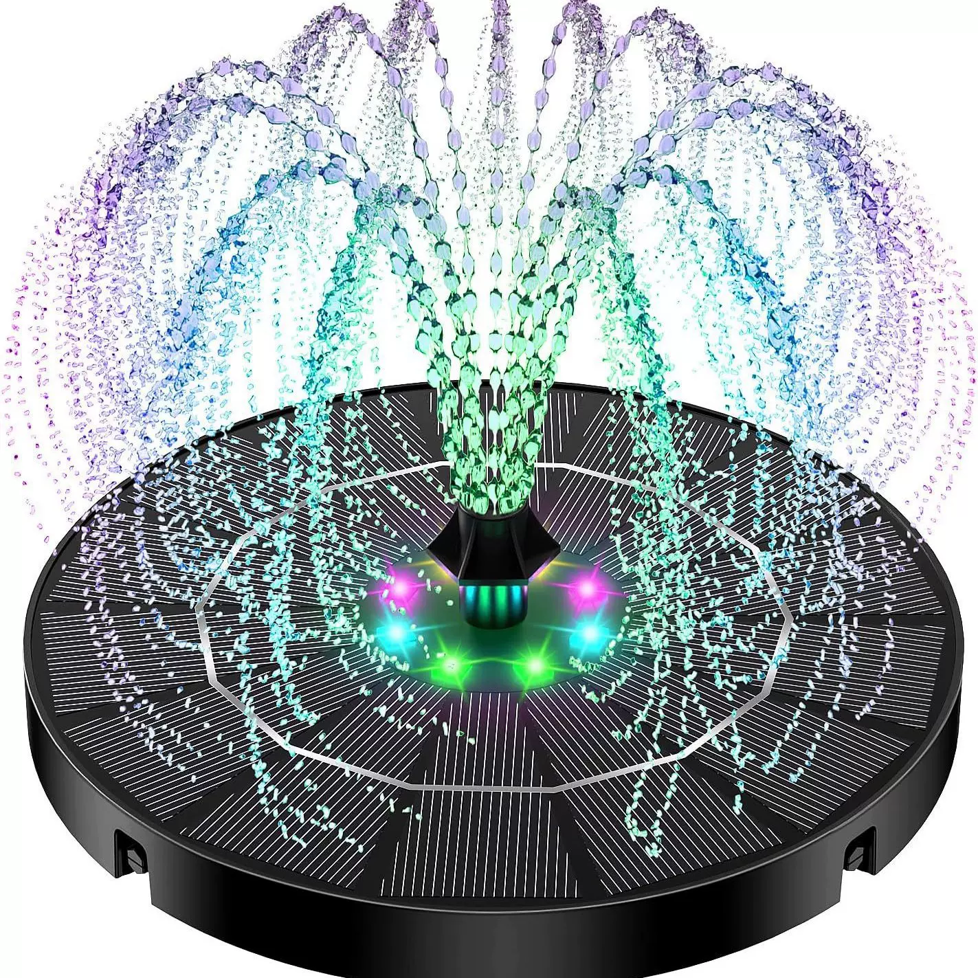 跨境新款太阳能喷泉 户外花园水池流水游泳池漂浮喷泉带彩色LED灯