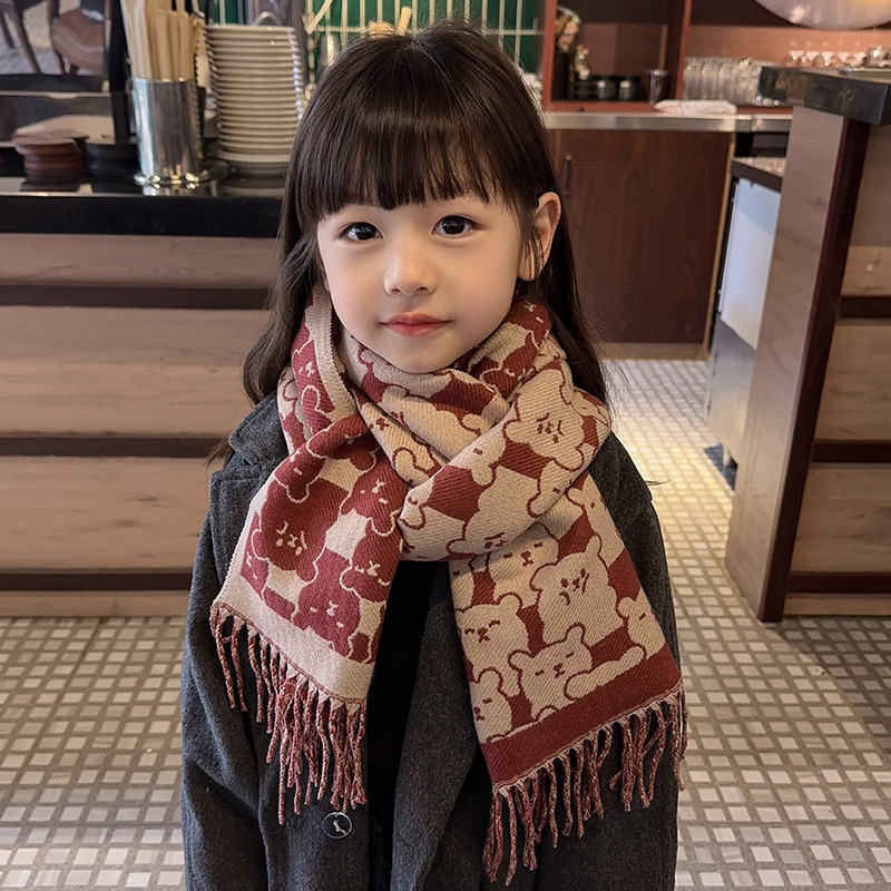 한국 어린이 스카프 2024 신스타일 여아  두꺼운 목 커버 여아 외출 긴 방풍 따뜻한 목 스카프