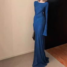 秋季修身气质长裙子显身材收腰鱼尾包臀裙纯欲风性感长袖连衣裙女