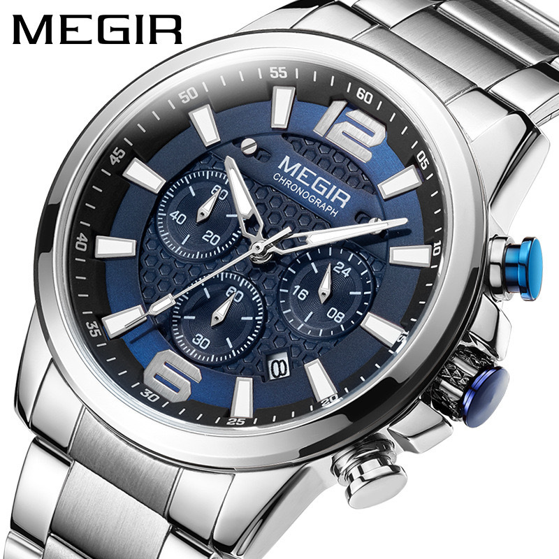 Megir Megir Watch Men's Cross-Border Multi-Function Timing Steel Band Sports Quartz Watch Dropshipping 2156