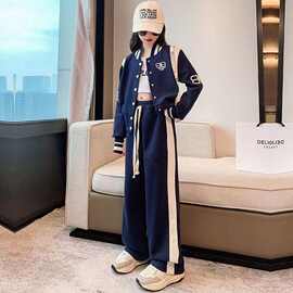 女童秋装套装2025新款春秋季洋气韩版网红时髦儿童棒球服两件套