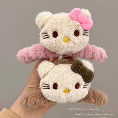 新款双面kitty猫可爱毛绒抓夹甜美鲨鱼抓夹后脑勺盘发夹卡通法式