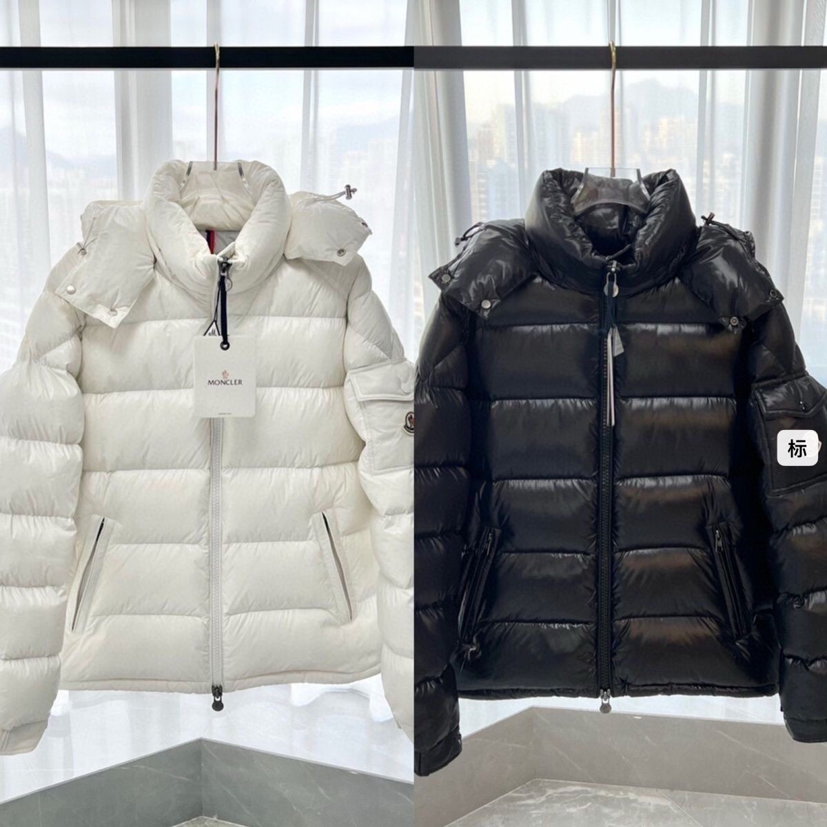 Moncler Maya üslubunda qadın və kişi aşağı gödəkçə, kapüşonlu