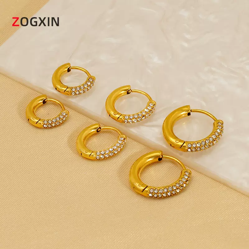 ins风欧美热销18K金钛钢镶钻耳环女轻奢简约时尚百搭耳圈耳饰批发