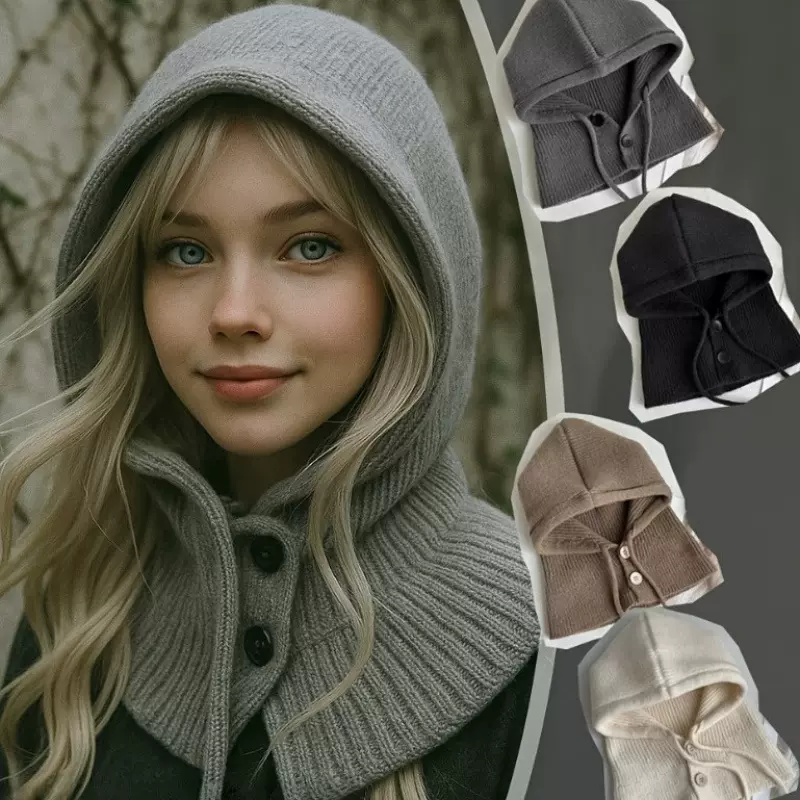 工厂直销新款巴拉克拉法帽冬季保暖护耳毛线帽围巾一体披肩针织帽