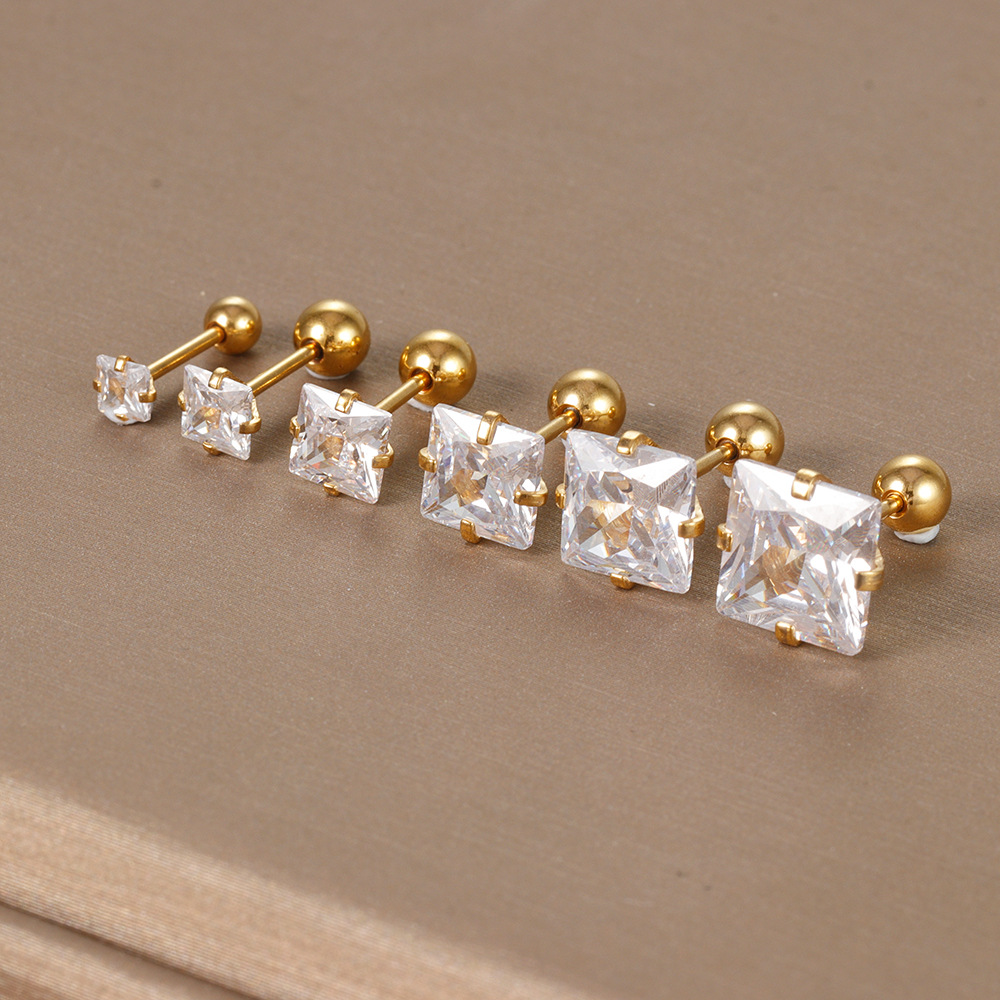 1 Piece Simple Style Square Plating Inlay Stainless Steel Zircon Ear Studs display picture 2